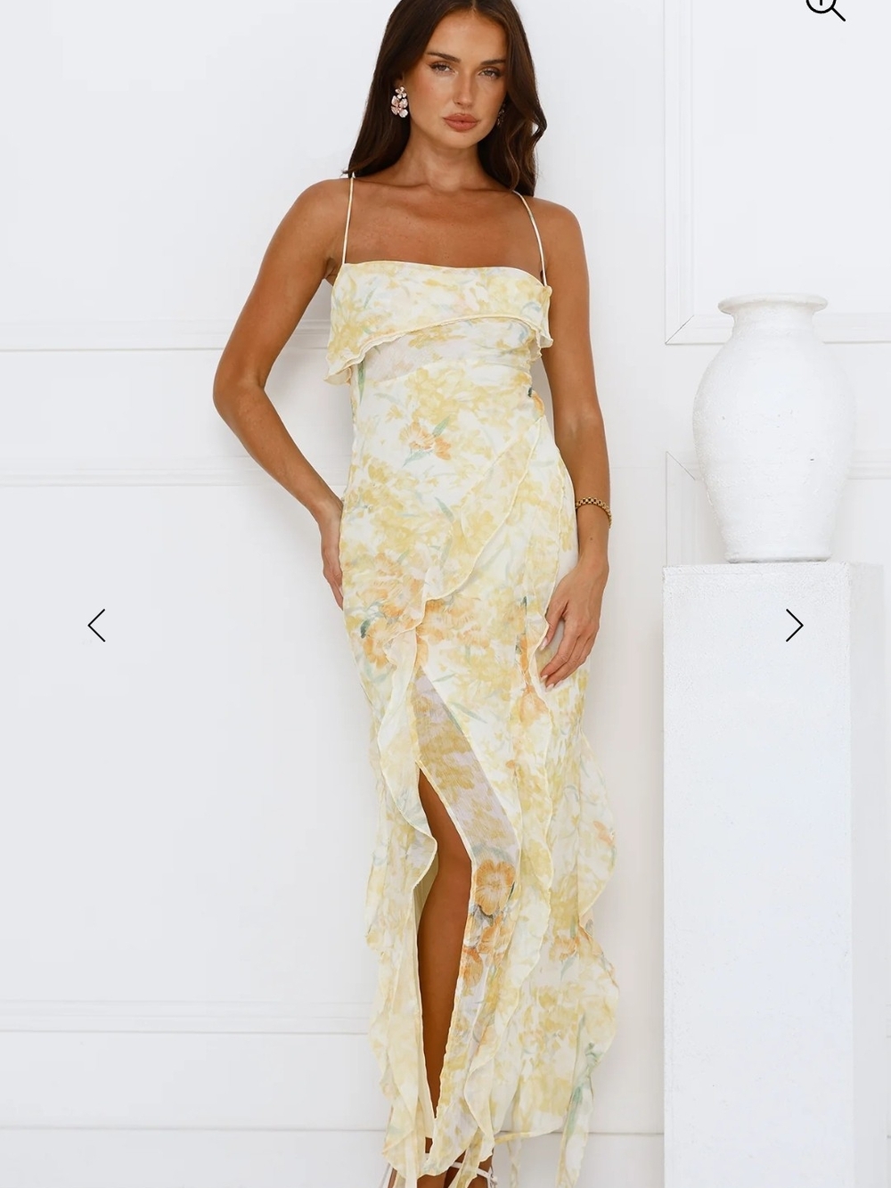 Hello MOLLY Yellow Floral Ruffle Slip Maxi Dress